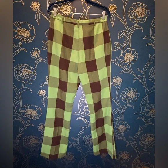 Asos COLLUSION plaid flare pants SIZE 8 Green/ brown - Picture 2 of 8
